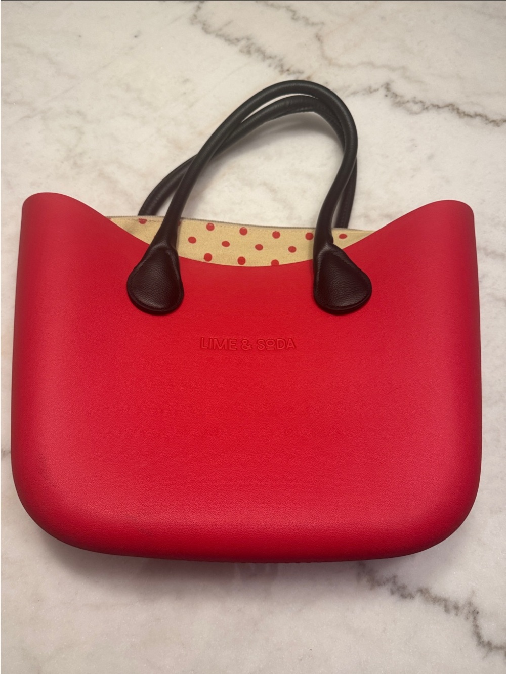 Lime & Soda Red Tote Bag with Black Handles